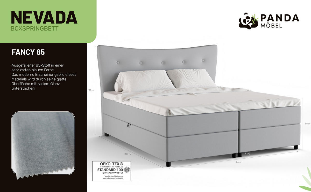 BOXBETT Nevada 180 x 200 cm Doppelbett mit hochwertiger Bonell-Matratze und Topper - grau - Grau, Holz (180/200cm) - Panda Möbel