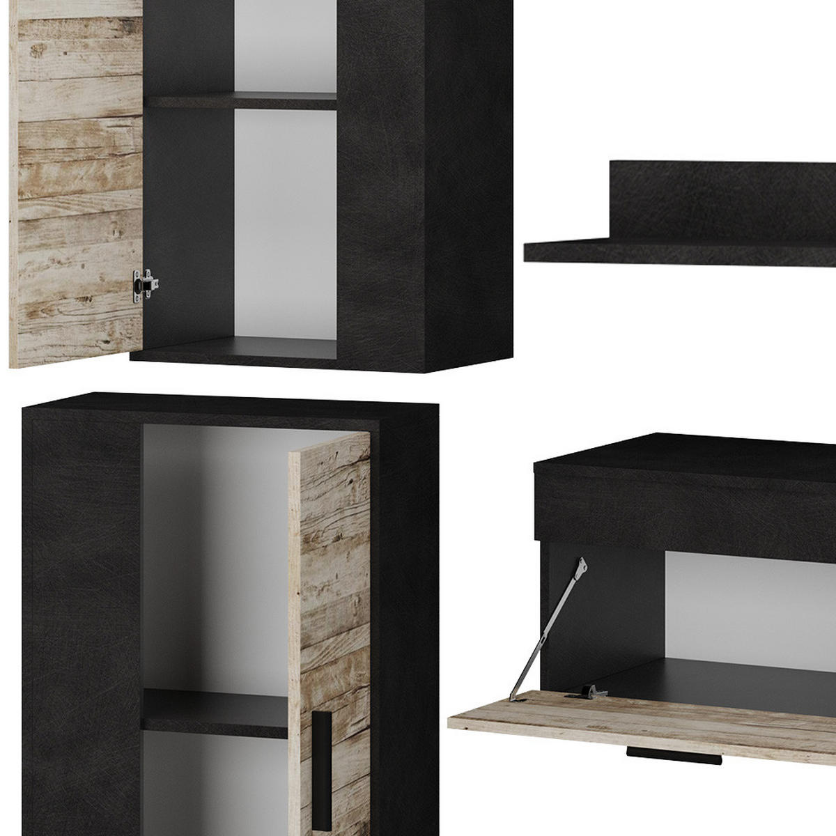 WOHNWAND Berno Beige 4er Set - Beige/Anthrazit, Holzwerkstoff (140/38.7/35.2cm) - Vicco