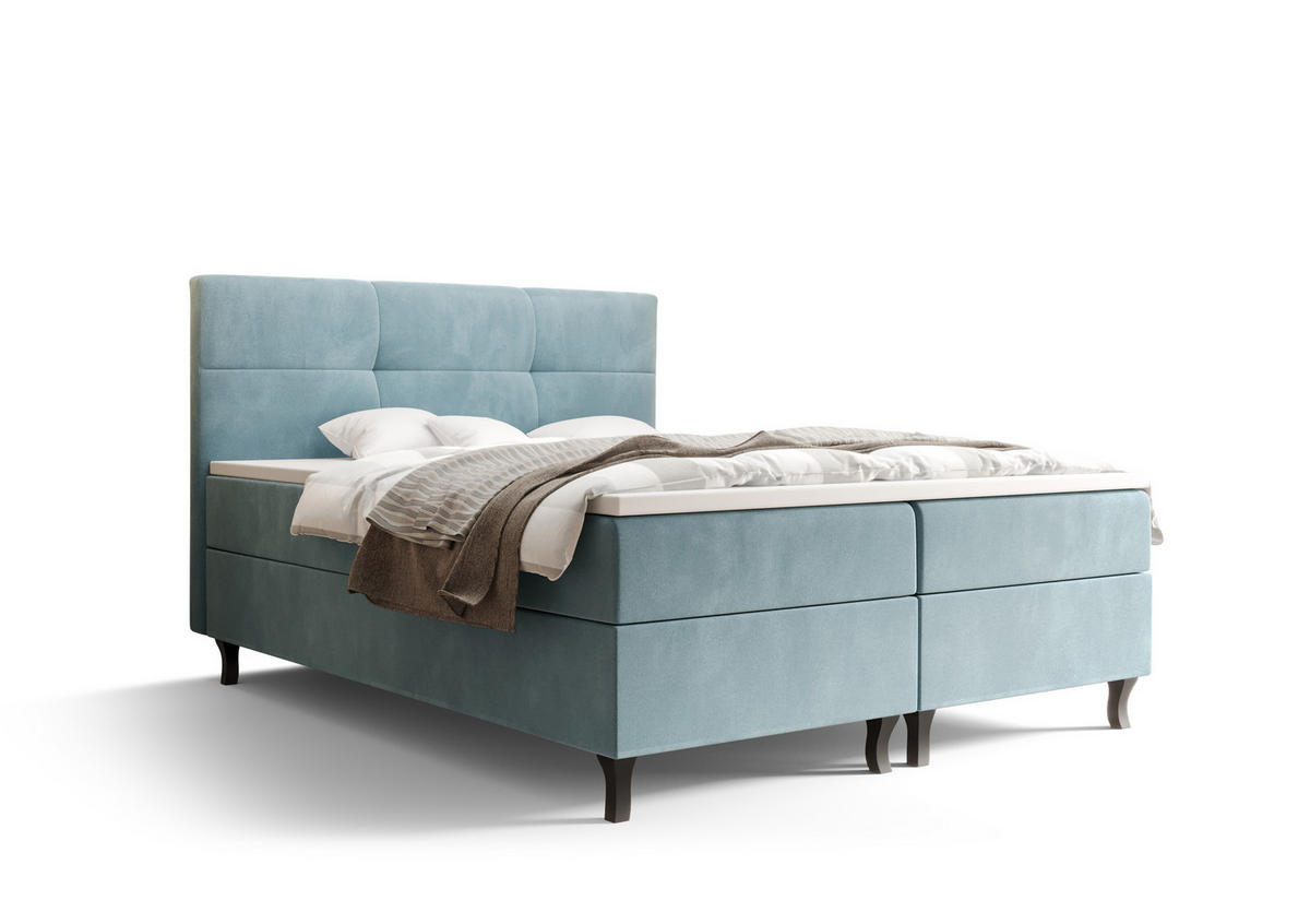 BOXBETT LIMBA mit Matratze H3 und Topper 180x200 Monolith 72 - Blau, Holz/Textil (180/200cm) - Bedante
