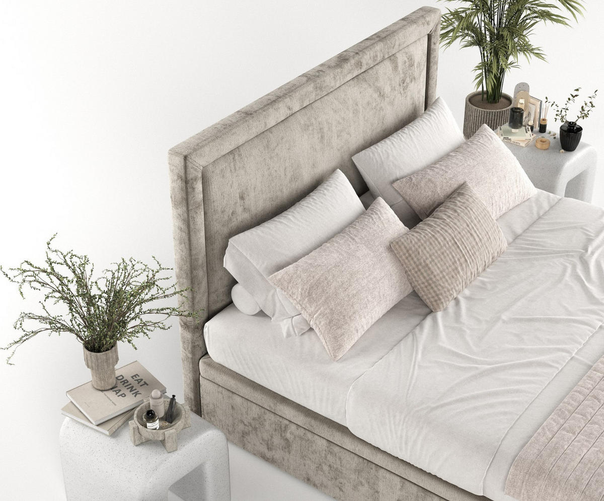 POLSTERBETT Salma mit Stauraum 120/200 cm Beige im Lotta Stoff - Beige/Schwarz, Holz/Holzwerkstoff (120/200cm) - AltaBeds