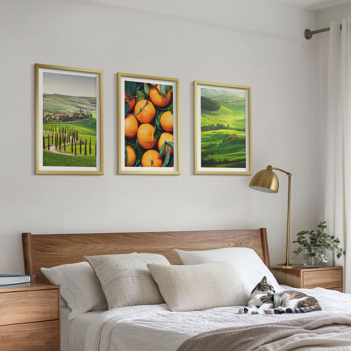 WANDBILDER 3er Set - 40x60 cm Goldrahmen - Italienische Landschaft mit Orangen - Goldfarben, Kunststoff (40/60cm) - ArtPrintCave