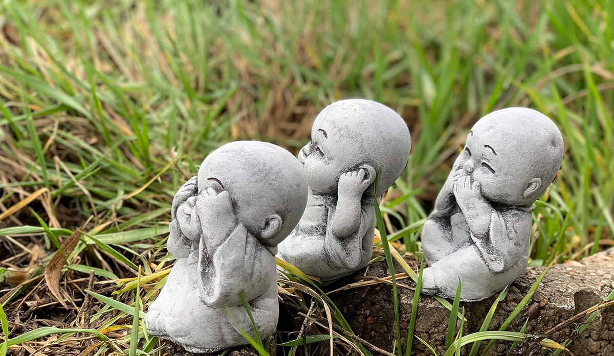 STEINFIGUR 3er Set kleine Chinesen Nichts sehen hören Sagen frostfest wetterfest - Grau, Stein (8/8/7cm) - stoneandstyle