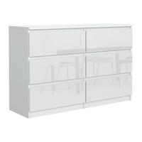 KOMMODE NUDO 120/78,5/39cm mit 6 Schubladen Türen Weiß - Weiß Hochglanz/Weiß, Holzwerkstoff (120/78.5/39cm) - MASSENO