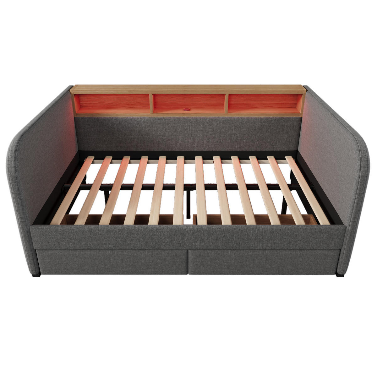 POLSTERBETT 140/190 cm Grau aus Leinen mit LED und Schubladen - Grau, Textil (140/190cm) - OKMYHOME