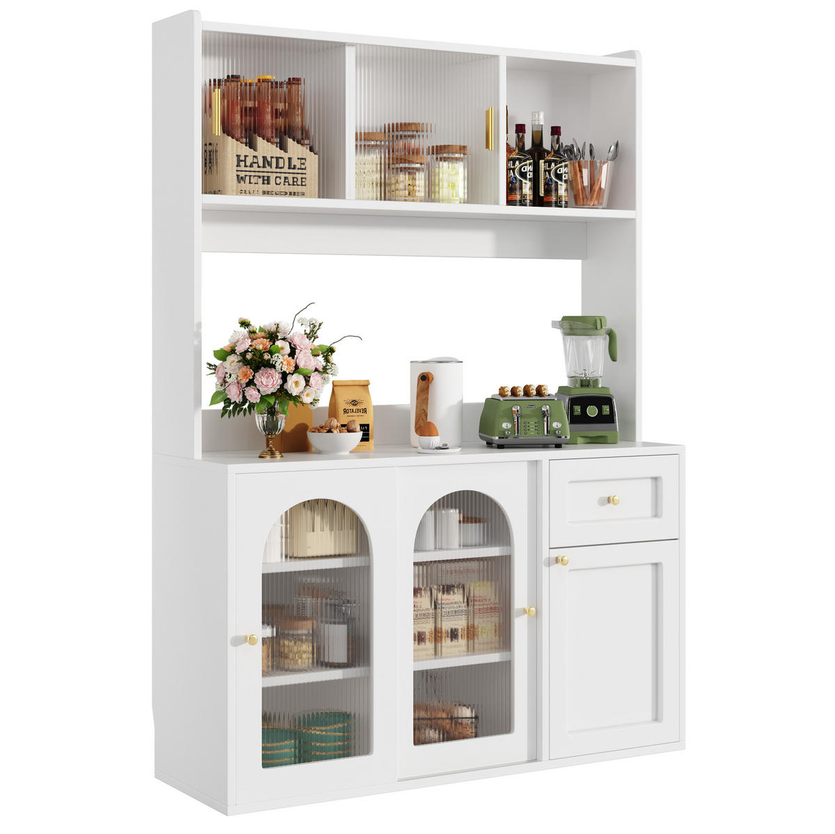 BUFFET 120/35/167 cm aus MDF und Holzwerkstoff mit LED-Beleuchtung Weiß - Weiß, Holzwerkstoff (120/167/35cm) - Modenvie