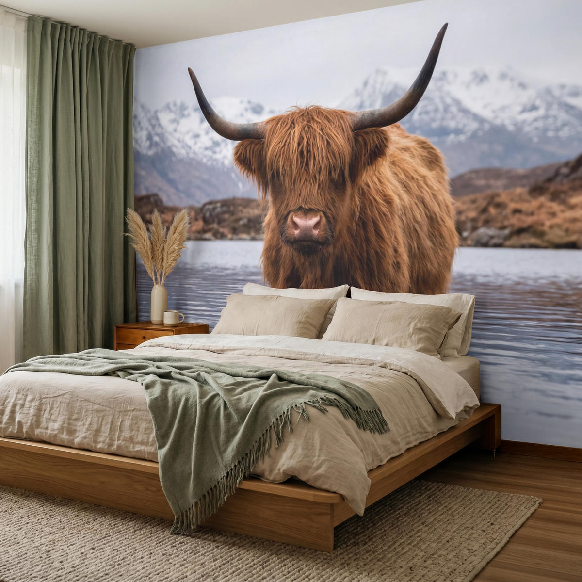 TAPETE - Schottischer Hochländer - Braun - Wasser - 280x200 cm - Braun, Papier (280/200cm) - OnlyWow