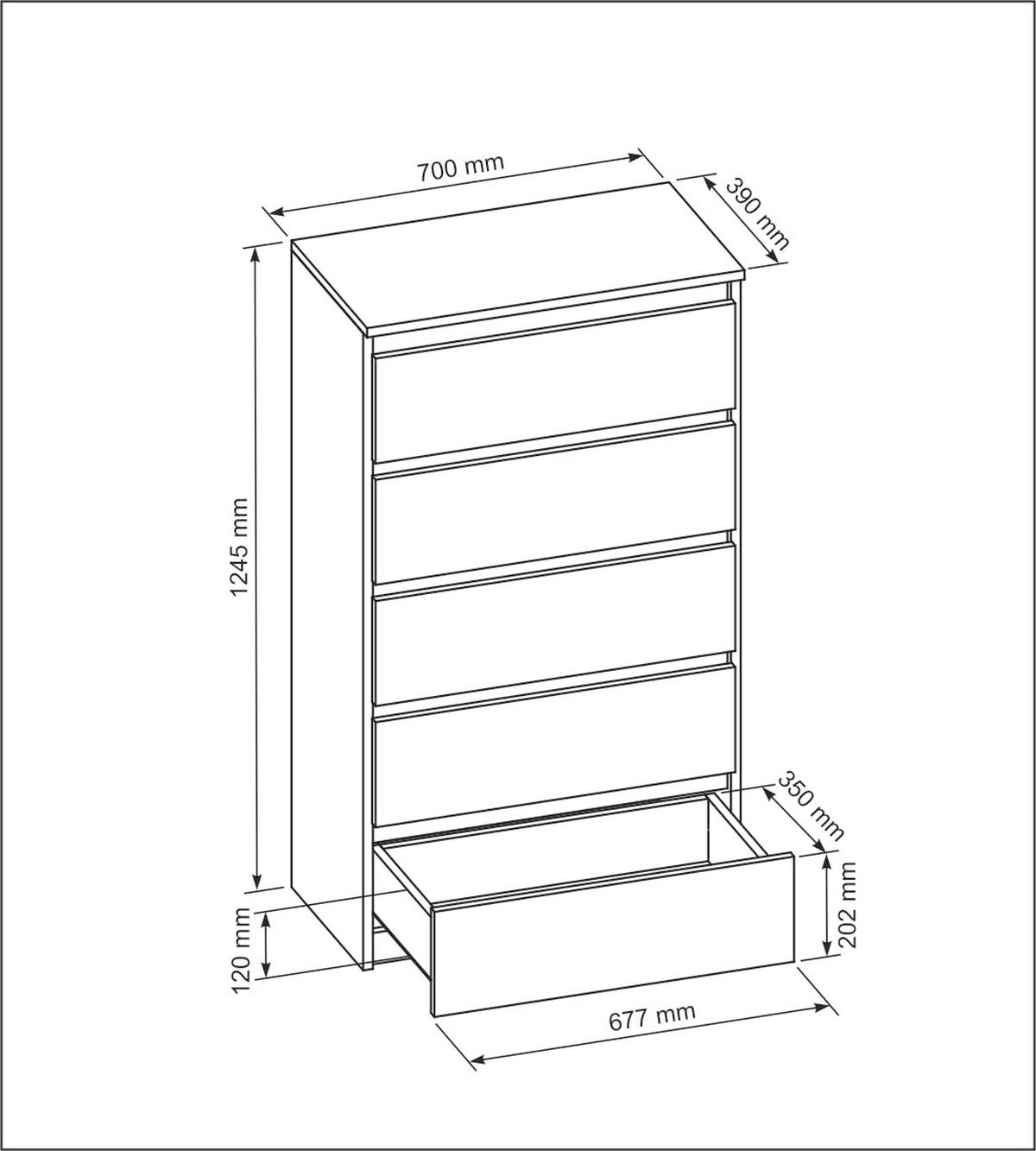 KOMMODE 70 Weiß 70x39x124, 5 cm - Weiß, Holzwerkstoff (70/124.5/39cm) - Mobelsta