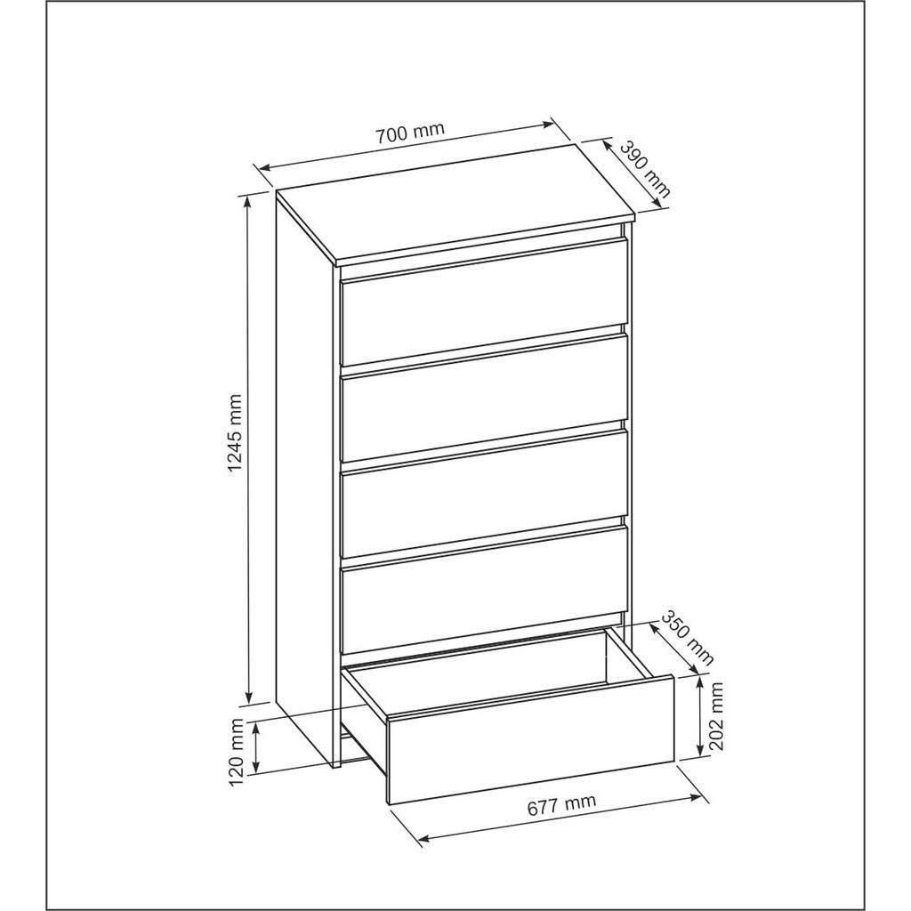 Thumbnail - Mobelsta Kommode, Sonoma Eiche, Holzwerkstoff, Teilmassiv,Strukturbuche, 5 Schubladen, 70x124.5x39 cm, Wohnzimmer, Kommo...