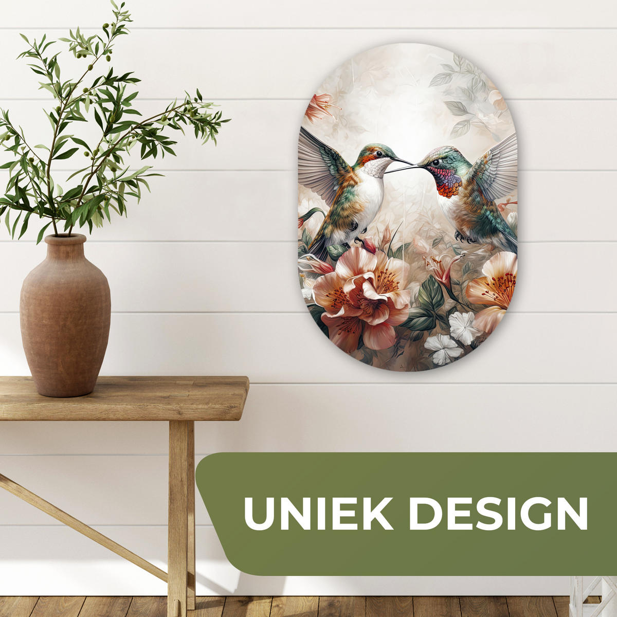 OBRAZ NA STENU Kolibrík - Vtáky - Kvety - Príroda 40x60 cm - staroružová, plast (40/60cm) - MuchoWow