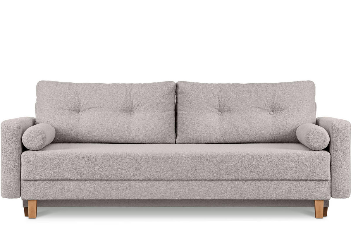 3-SITZER-SCHLAFSOFA ERISO mit weiche Sitzfläche und hohe Rückenlehne, Bouclé-Stoff, aschfahl - Hellgrau/Braun, Textil (220/80/100cm) - KONSIMO®