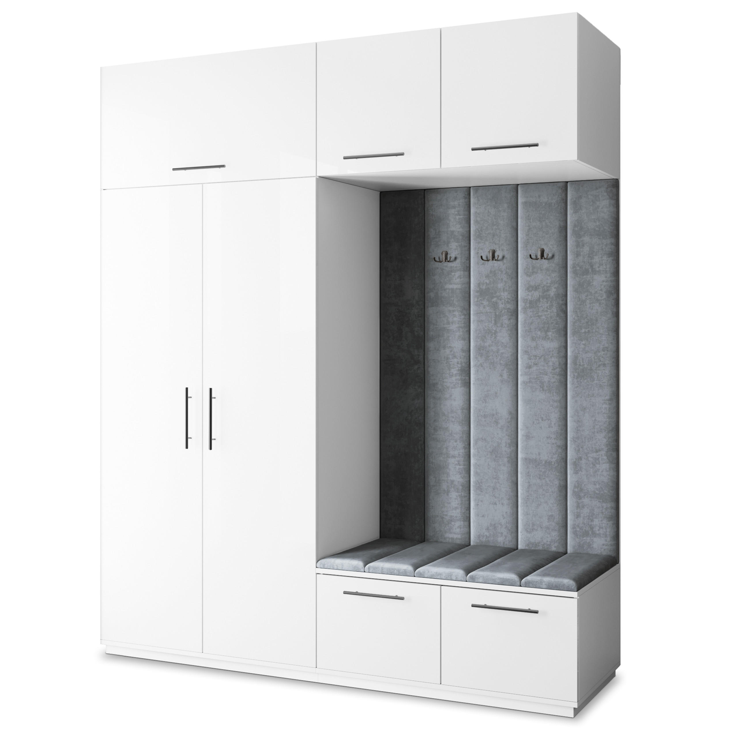 GARDEROBENSCHRANK REMA 200/240/60 cm Modern Garderobe-Set Weiß - Weiß/Grau, Holzwerkstoff (200/240/60cm) - MASSENO