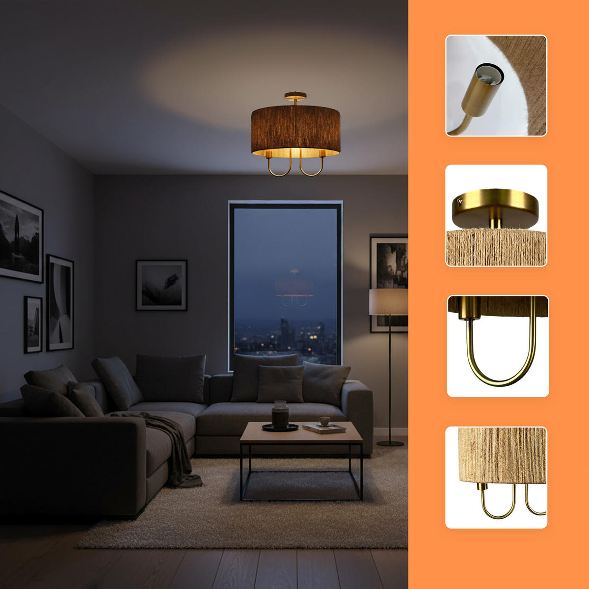 DECKENLAMPE Natur Bronze 2-flammig E14 - Hellbraun, Kunststoff/Metall (35/35/35cm) - Relaxdays