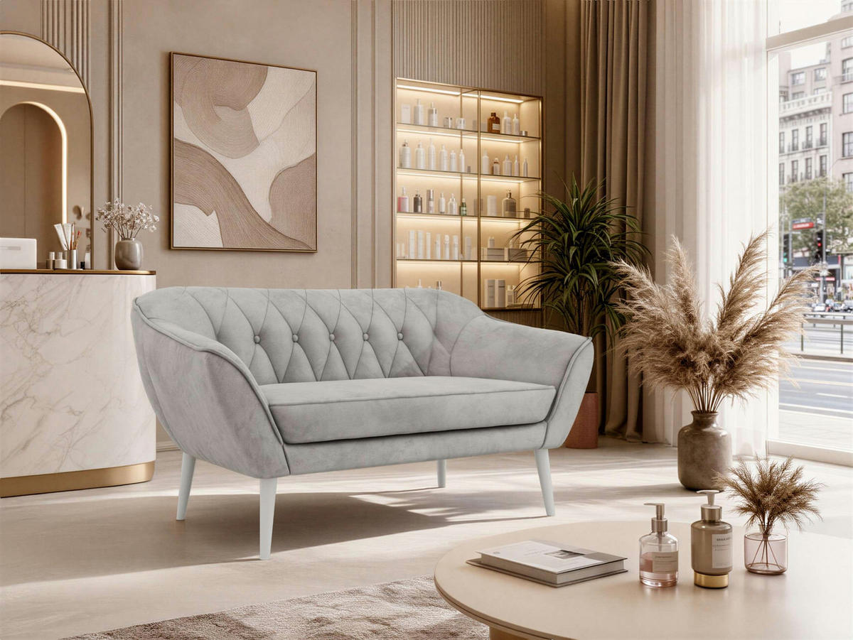 2-SITZER-SOFA PIRS - Hellgrau Velvet - Weiße Beine - Hellgrau/Weiß, Holzwerkstoff/Textil (140/75/74cm) - MKS