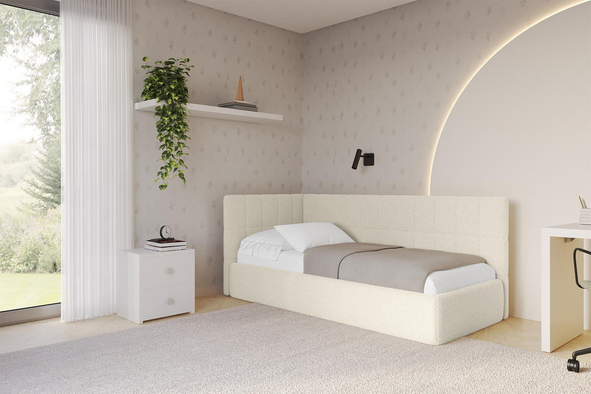 EINZELLBETT Jugendbett mit Bettkasten, Rechts - TULY 100x200 Beige - Perlmutt, Holzwerkstoff/Textil (100/200cm) - ALTDECOR