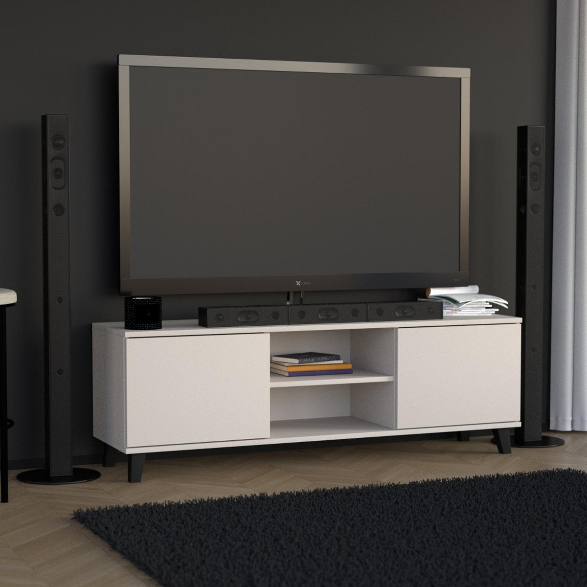 LOWBOARD Home mit 2 Türen, ohne Griffe, Kaschmir - Kaschmir/Schwarz, Holzwerkstoff (150/50/40cm) - Beautysofa