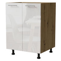 KÜCHENUNTERSCHRANK Essen D11/60 Weiß Hochglanz / Eiche Artisan Matt 60 / 50 / 82cm - Weiß Hochglanz/Eiche Artisan, Holz/Holzwerkstoff (60/82/50cm) - Feldmann-Wohnen