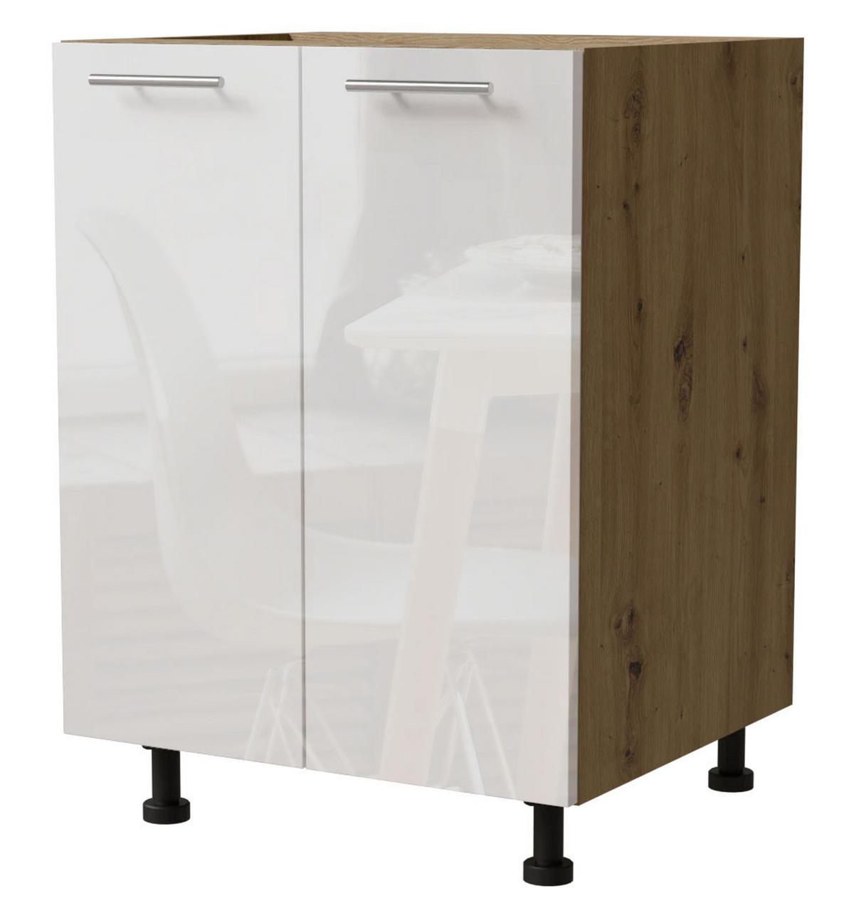 KÜCHENUNTERSCHRANK Essen D11/60 Weiß Hochglanz / Eiche Artisan Matt 60 / 50 / 82cm - Weiß Hochglanz/Eiche Artisan, Holz/Holzwerkstoff (60/82/50cm) - Feldmann-Wohnen