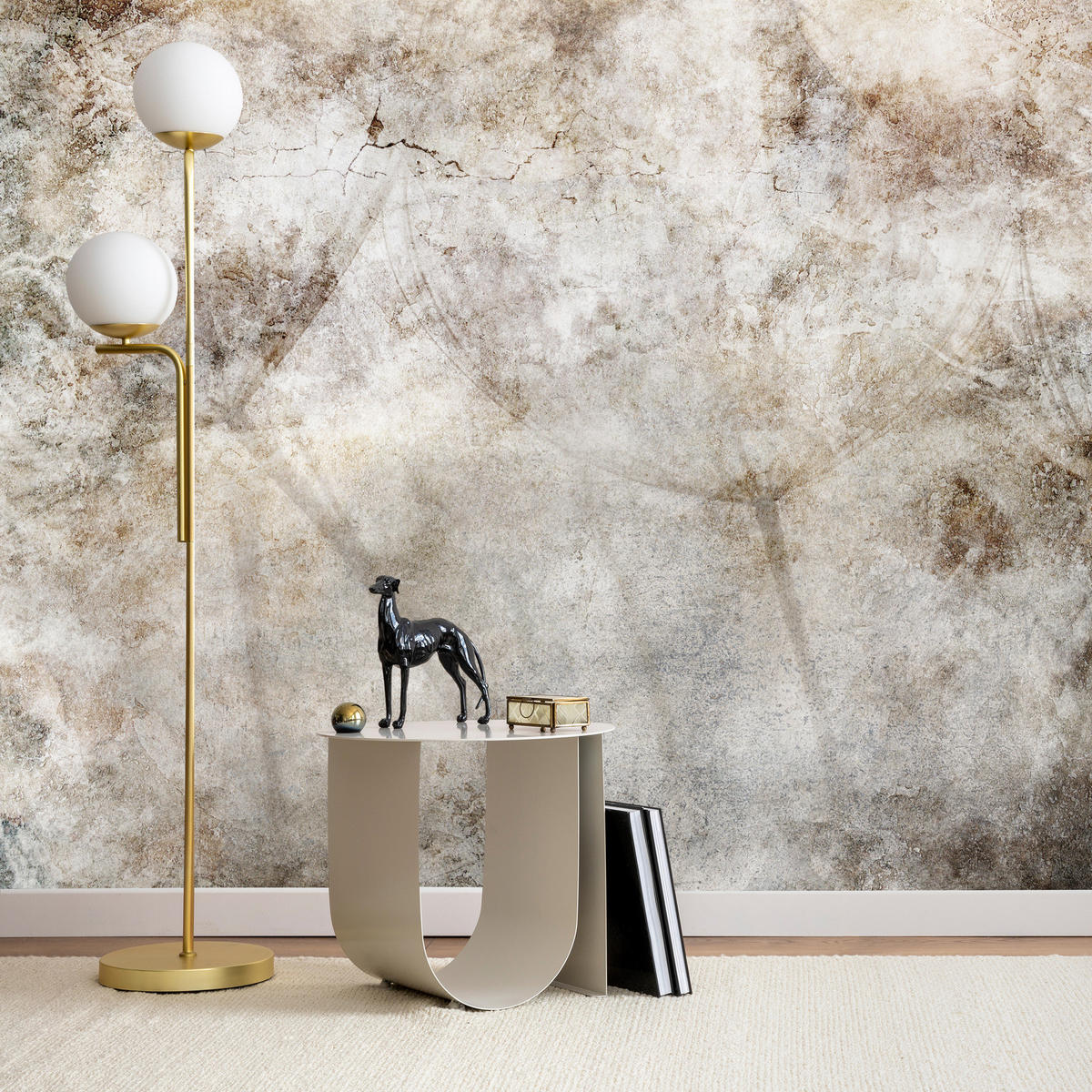 FOTOTAPETE Löwenzahnsamen Beton Retro Stil 150x105 - Beige/Braun, Papier (150/105cm) - Muralo