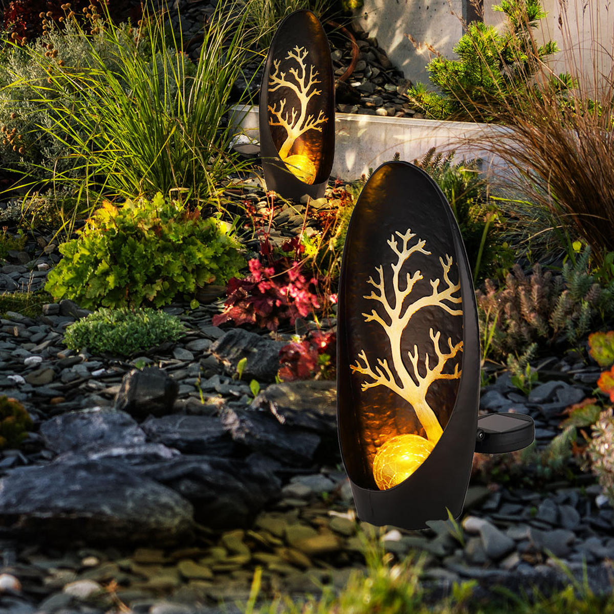 LED AUSSENLEUCHTE Baum Metall Schwarz - Schwarz, Glas (14/7/30cm) - Globo Lighting