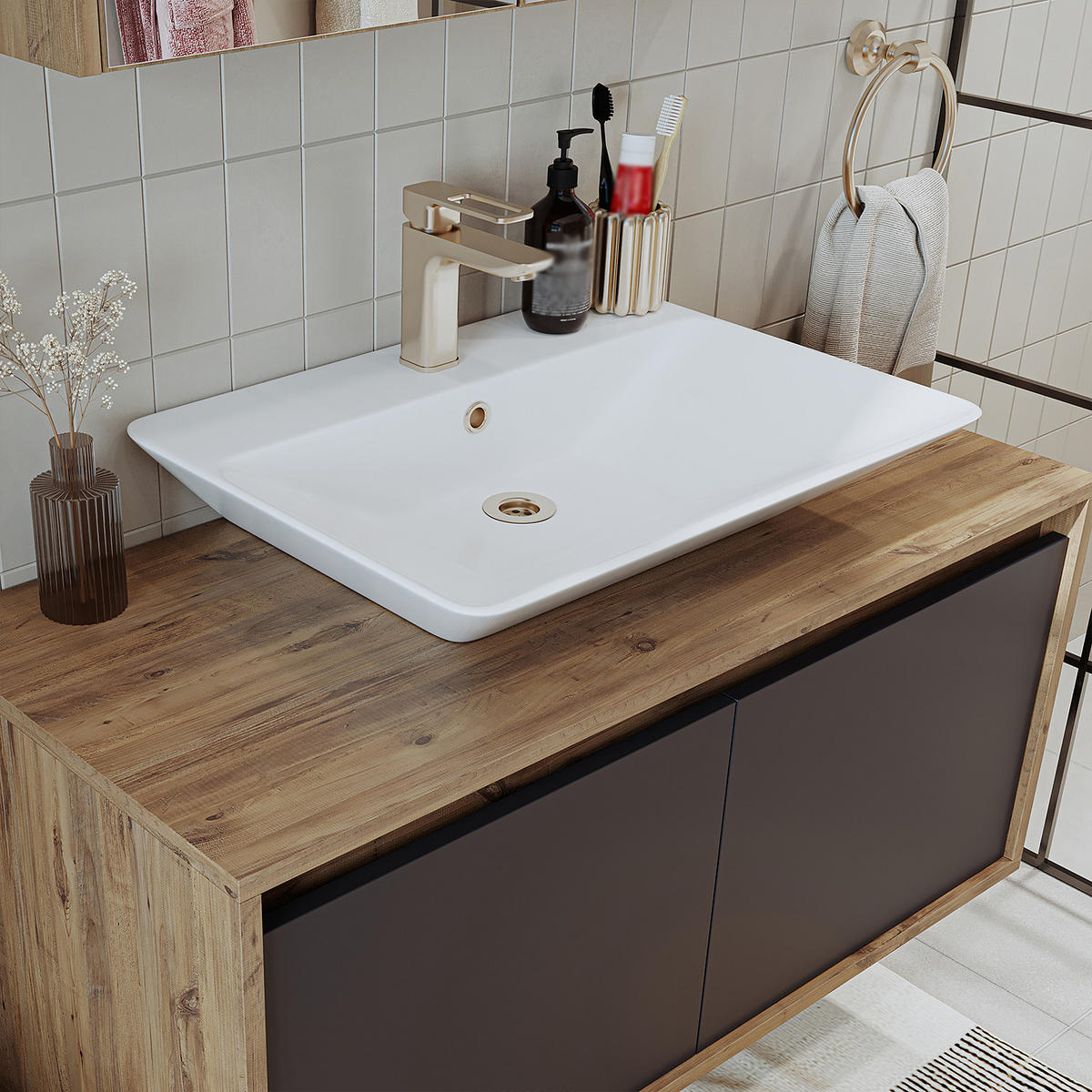 BADMÖBEL Set ATLANTIC-100 4-teilig - Anthrazit, Holzwerkstoff (100/150/45cm) - Roomart