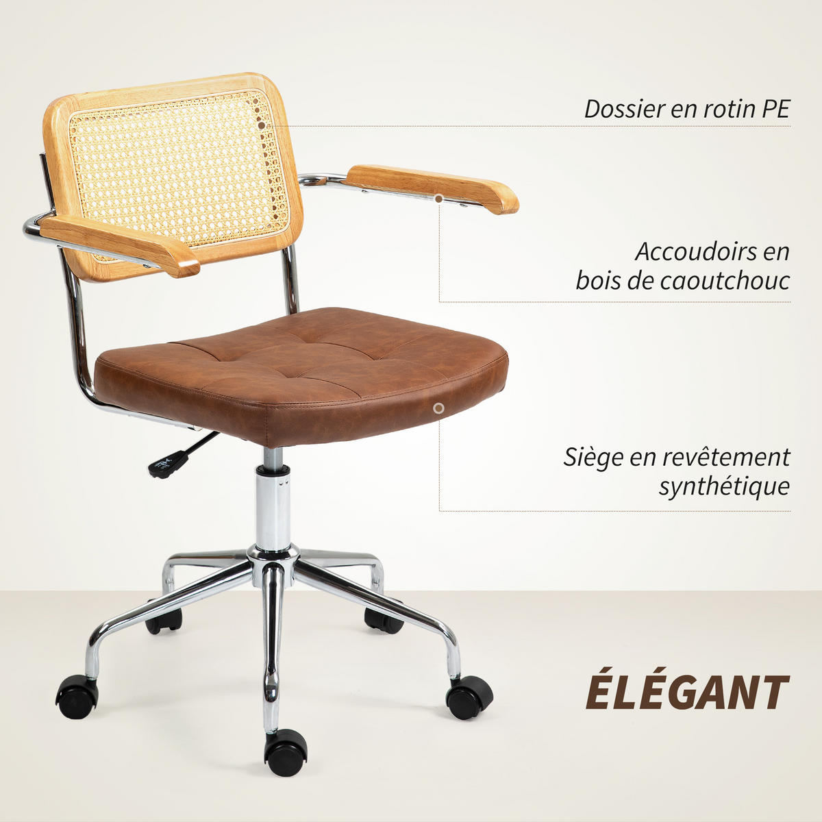 DREHSTUHL DE-11710 60/55,5/82-90 cm Braun - Braun, Metall (55.5/90/60cm) - ComfortXL