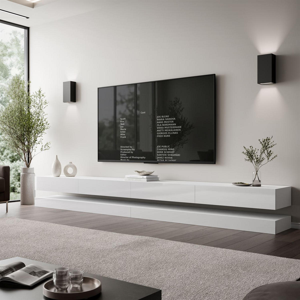 TV-RACK SKY 280 cm, Weiß hochglanz - Weiß, Holzwerkstoff (280/25/34cm) - Lookway
