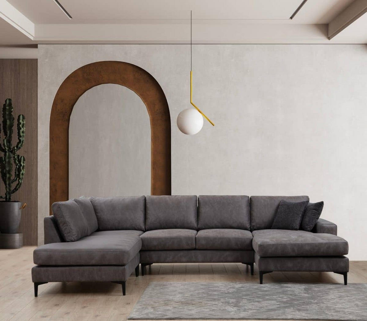 WOHNLANDSCHAFT mit großzügiger Sitzfläche für die ganze Familie - Anthrazit/Schwarz, Holzwerkstoff/Kunststoff (314/90/200cm) - myHomelando