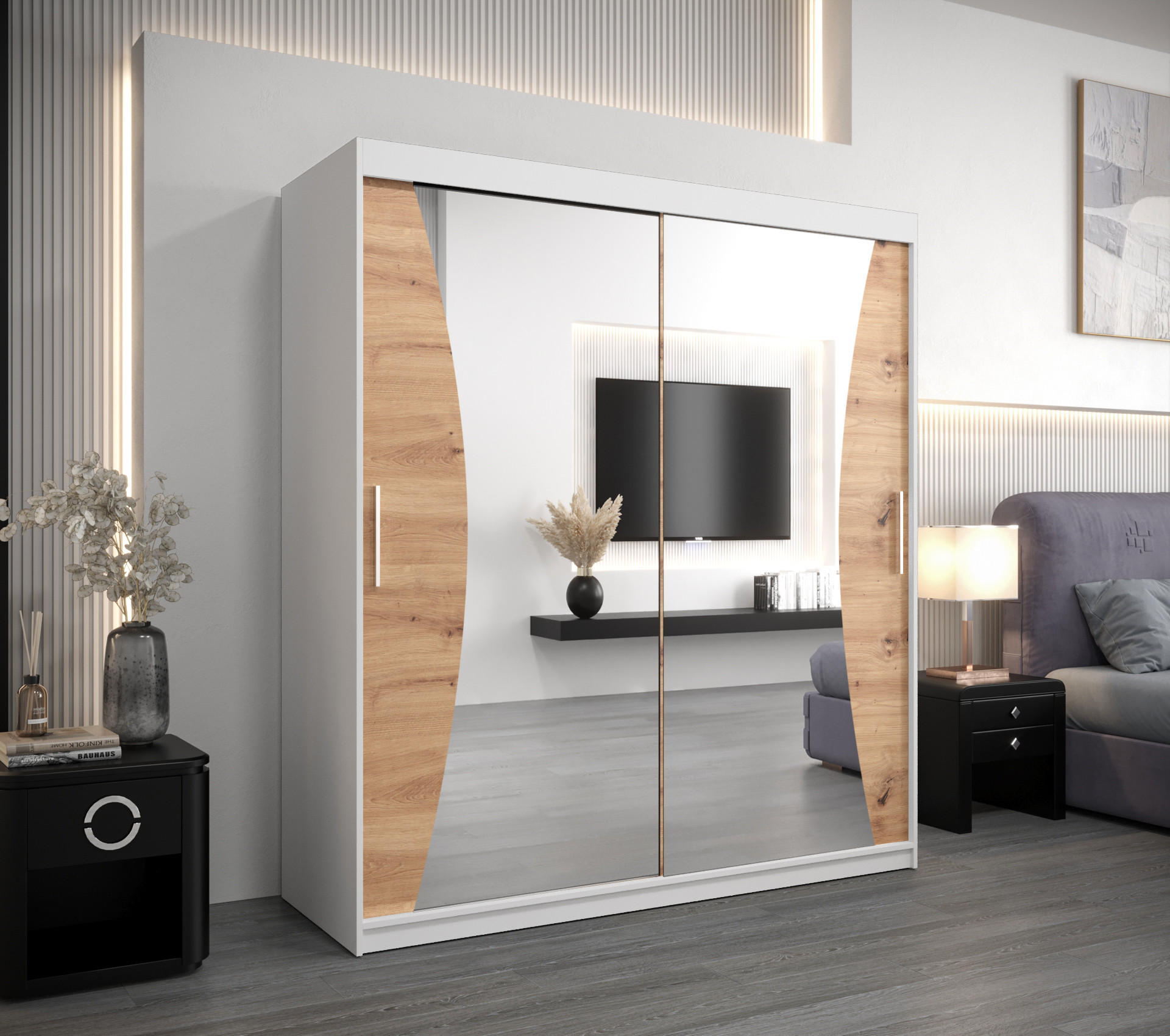 SCHWEBETÜRENSCHRANK 200/180/62 2-türig - Silberfarben/Eiche Artisan, Holz/Kunststoff (180/200/62cm) - Abiks Möbel
