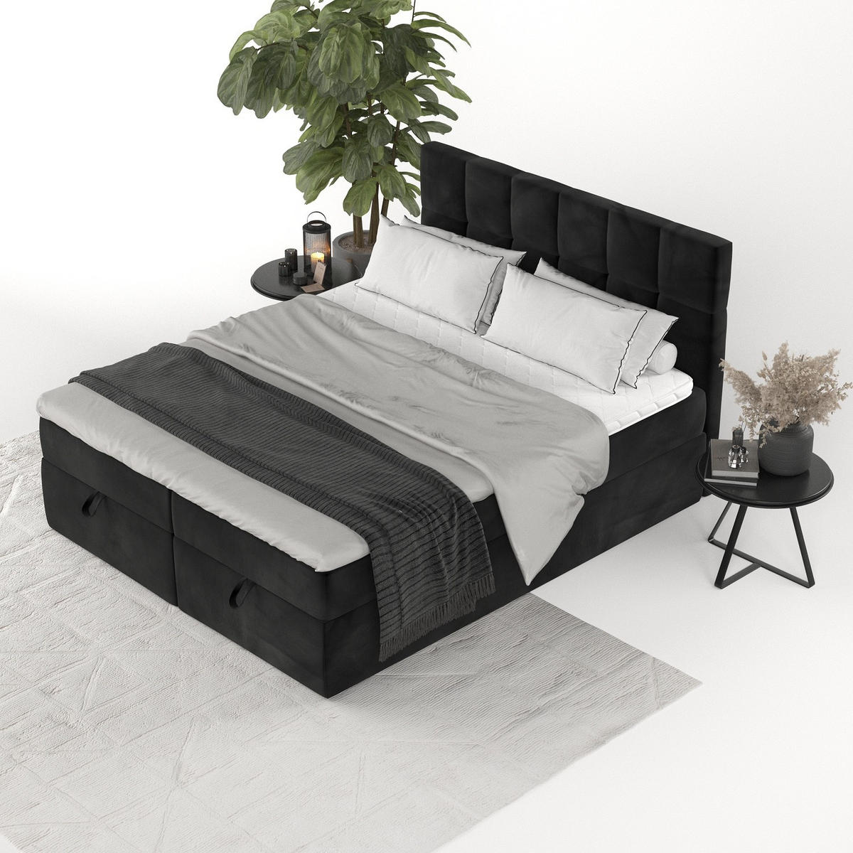 BOXBETT Savio 200/200 cm Schwarz im Kronos Stoff - Schwarz, Holz/Holzwerkstoff (200/200cm) - AltaBeds