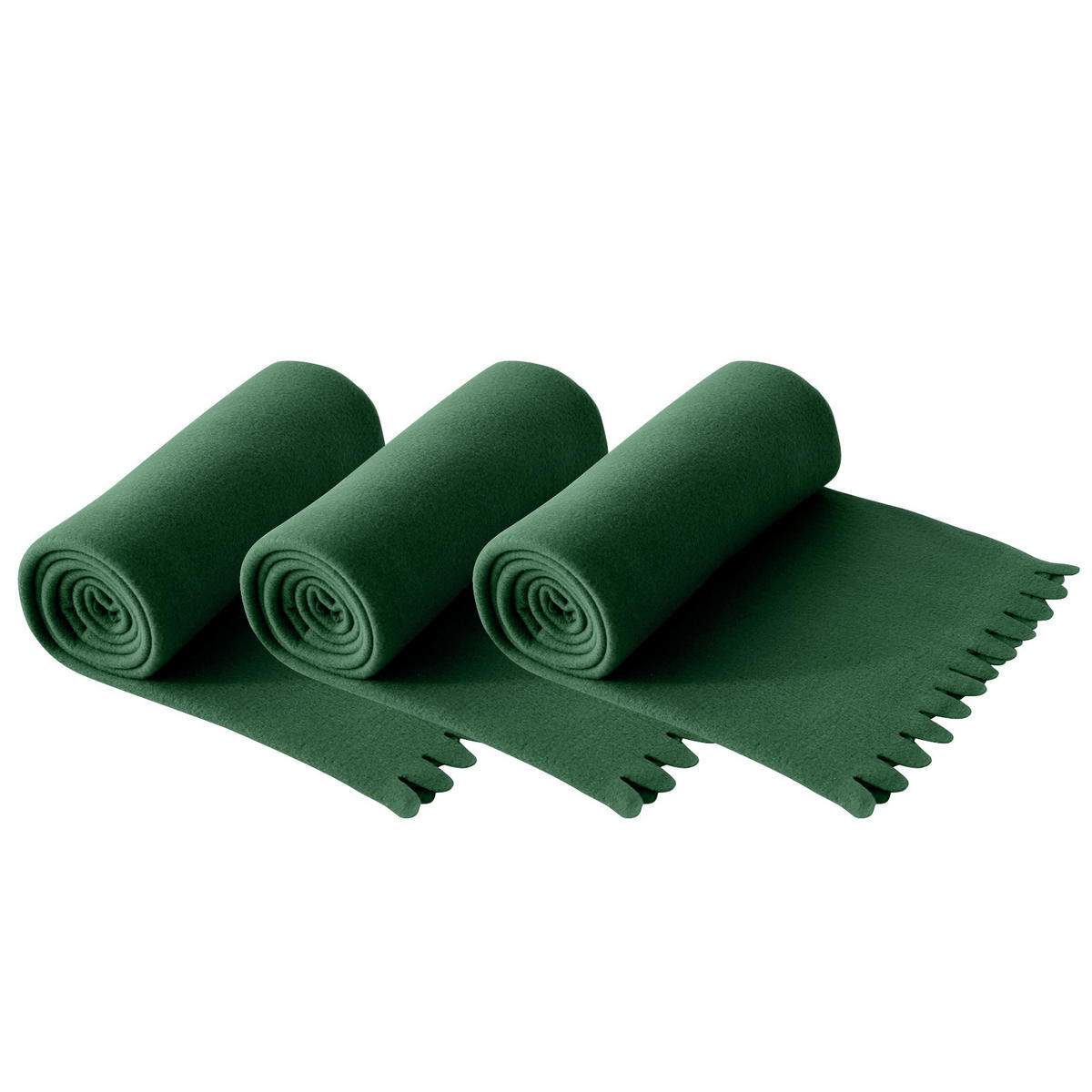 FLEECEDECKE WAVE 3er Set grün120/160 cm Wellenrand Anti-Pilling - Grün, Textil (120/160cm) - wometo