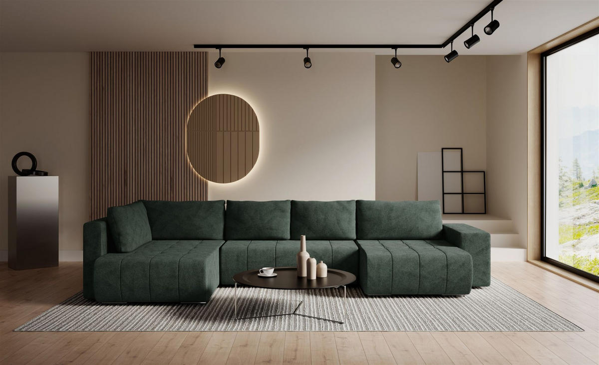 WOHNLANDSCHAFT Armanda - Grün, Holzwerkstoff/Textil (392/83/185cm) - Fun Möbel