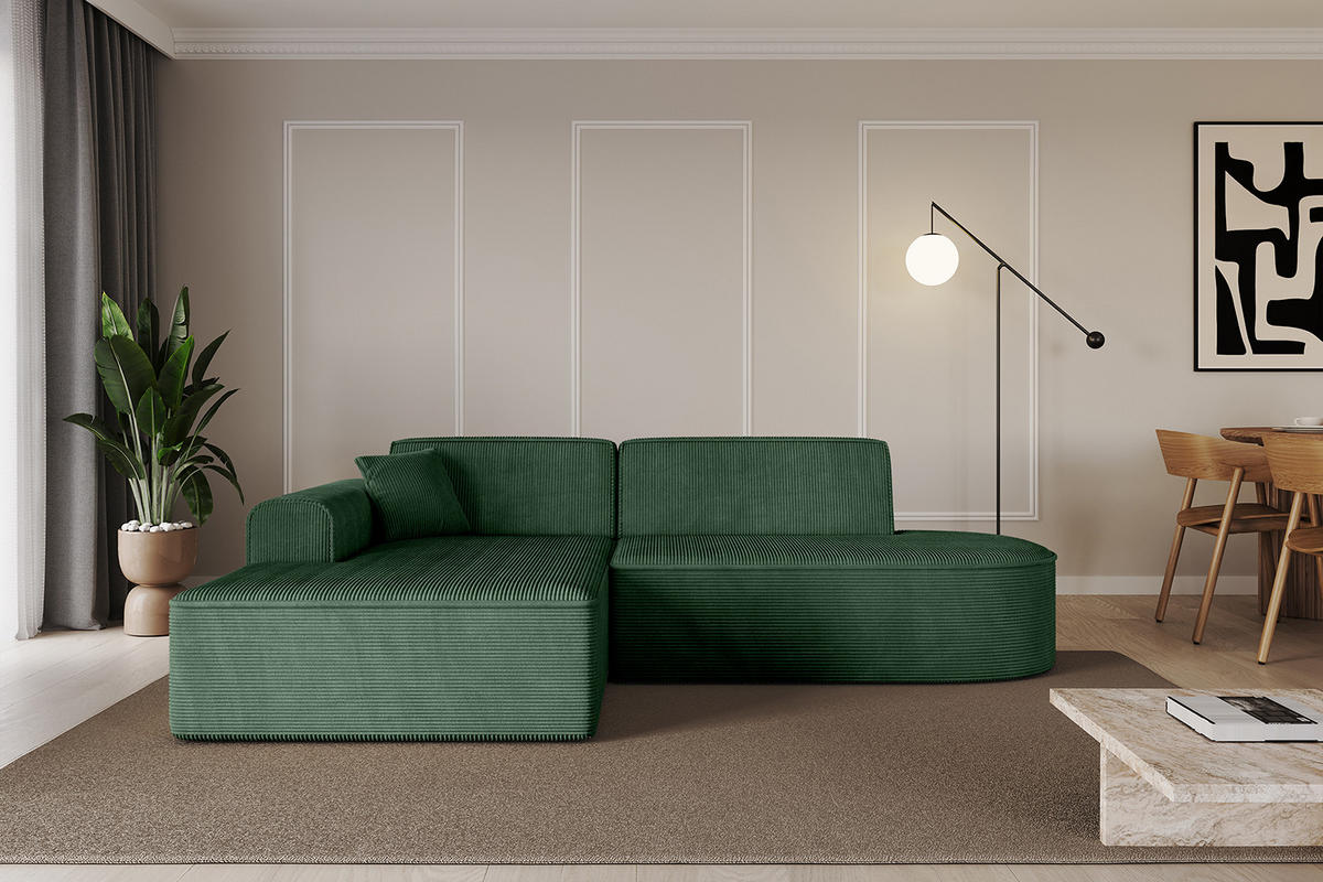 ECKSOFA Ottomane Links IREA-L1-v3 - 232x165x77 cm Grün - Currygelb, Holzwerkstoff/Textil (232/165cm) - ALTDECOR