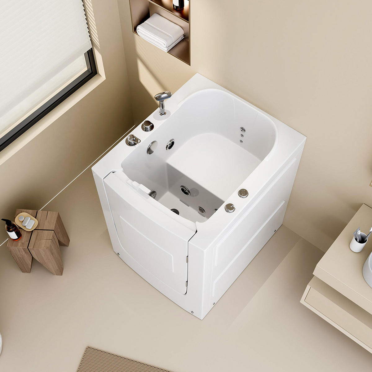 SENIORENBADEWANNE VITAL L - rechts, L - Weiß, Kunststoff (85/100/95cm) - Home Deluxe