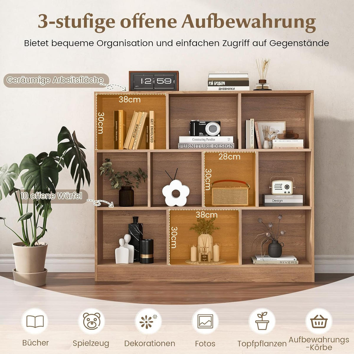 BÜCHERREGAL Braun - Braun, Holzwerkstoff (24/104/120cm) - COSTWAY