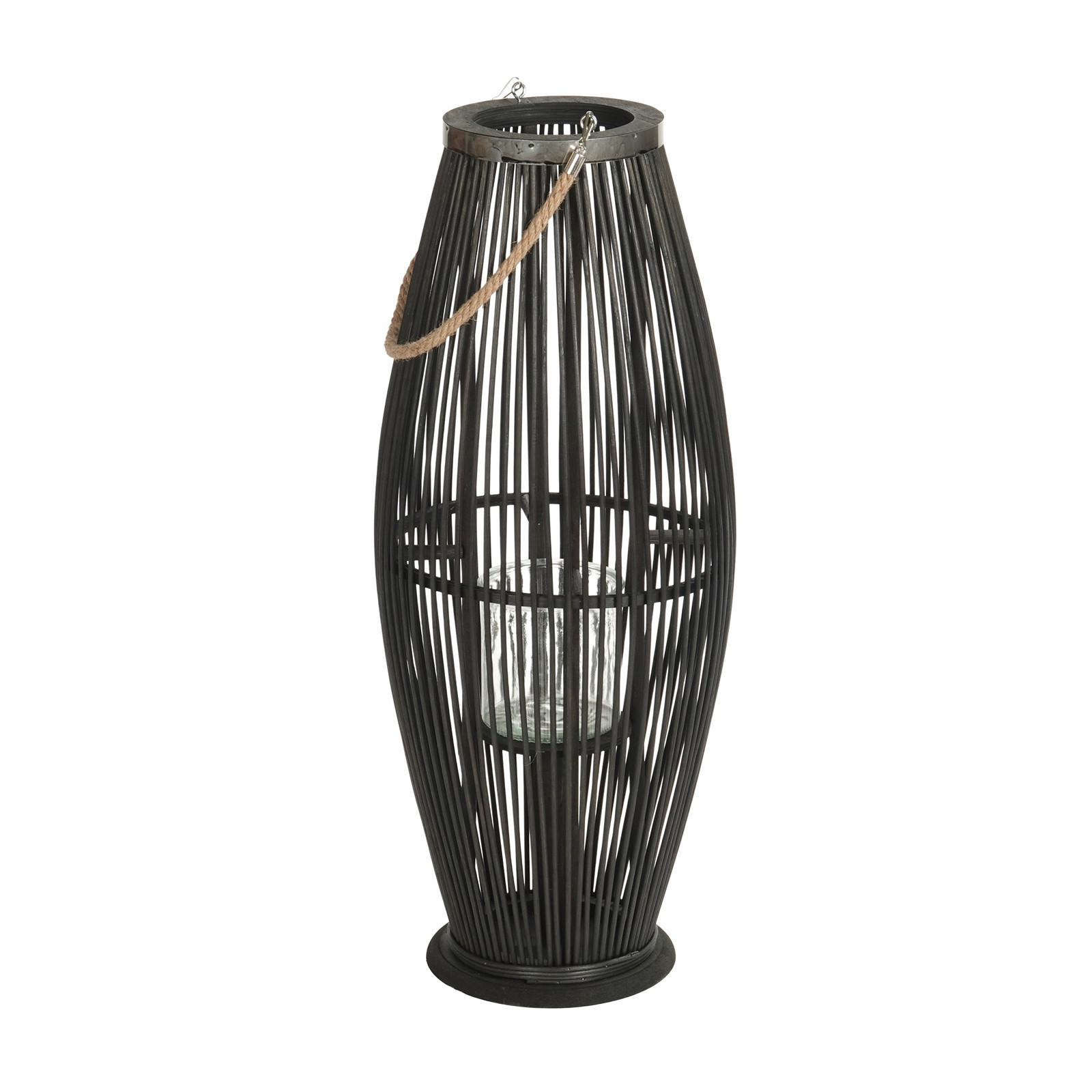 LATERNE Zya 70 Bambus, mit Henkel und Glaseinsatz schwarz - Schwarz, Holz (30/70/30cm) - CREEDWOOD