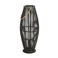 LATERNE Zya 70 Bambus, mit Henkel und Glaseinsatz schwarz - Schwarz, Holz (30/70/30cm) - CREEDWOOD