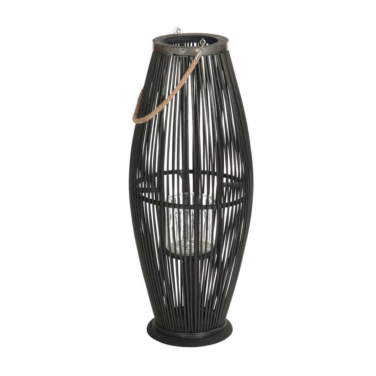 LATERNE Zya 70 Bambus, mit Henkel und Glaseinsatz schwarz - Schwarz, Holz (30/70/30cm) - CREEDWOOD
