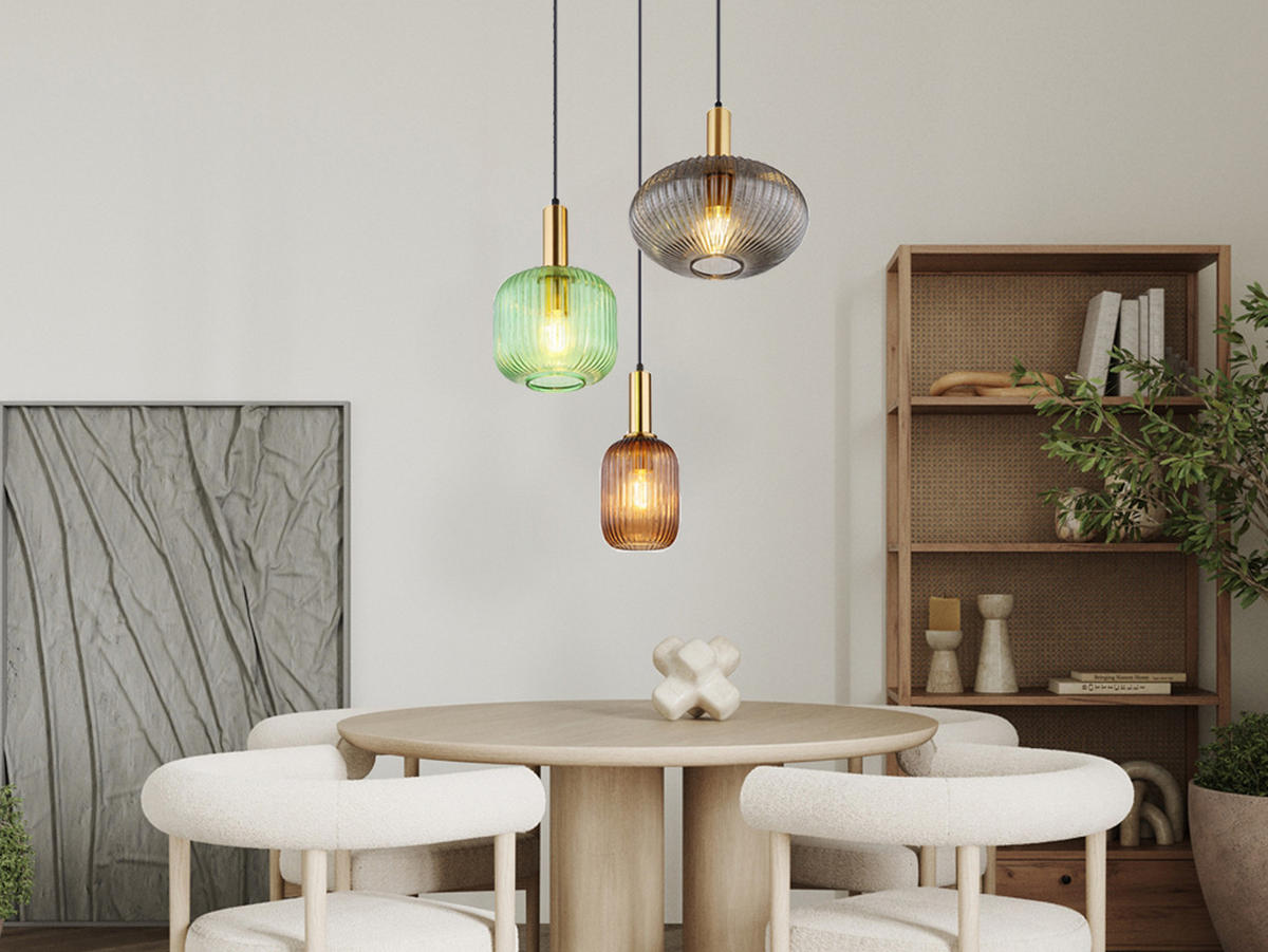 LED-PENDELLEUCHTE Ø55cm, Lampenschirme Glas Bunt - Hellbraun/Messingfarben, Glas/Metall (55/55/130cm) - meineWunschleuchte