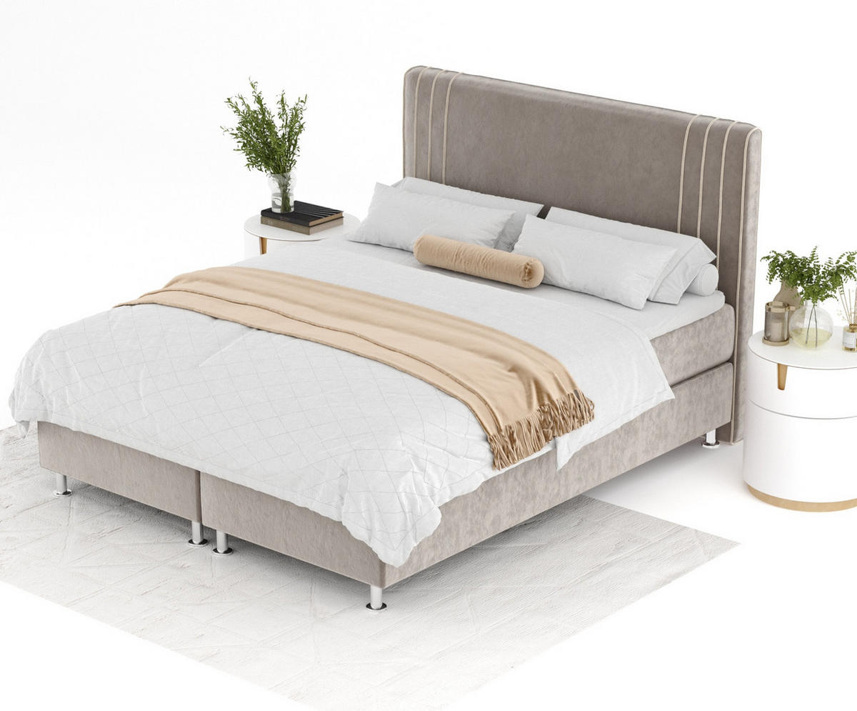 BOXSPRINGBETT Casone Taupe 140/200 cm mit Latex-Topper - Taupe/Silberfarben, Holz/Holzwerkstoff (140/200cm) - Maison de Reve