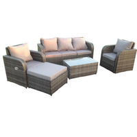 LOUNGESOFA Polyrattan 6-Sitzer - Dunkelgrau/Grau, Glas/Kunststoff - Fimous