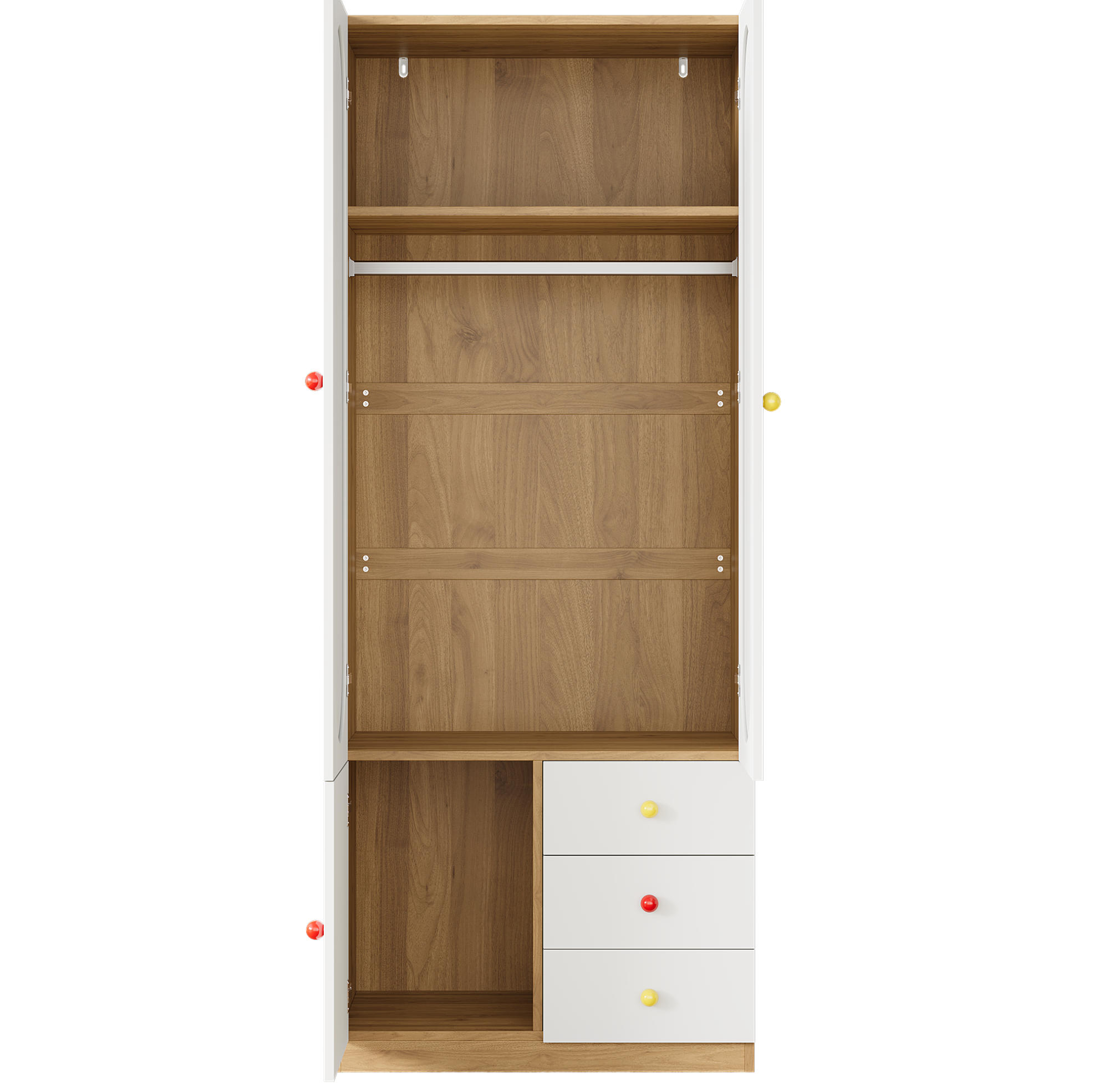 KLEIDERSCHRANK aus MDF 80x45x200 cm Weiß mit 2 Türen, 3 Schubladen, Kleiderstange und Anti-Kipp-Schutz - Weiß, Holzwerkstoff (80/200/45cm) - Modfu
