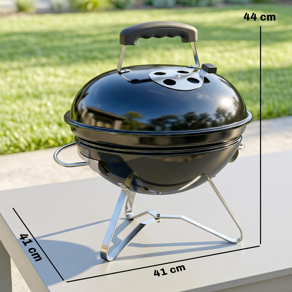 HOLZKOHLEGRILL Schwarz 41.0/41.0/44.0 cm - Schwarz, Metall (41/44/41cm)