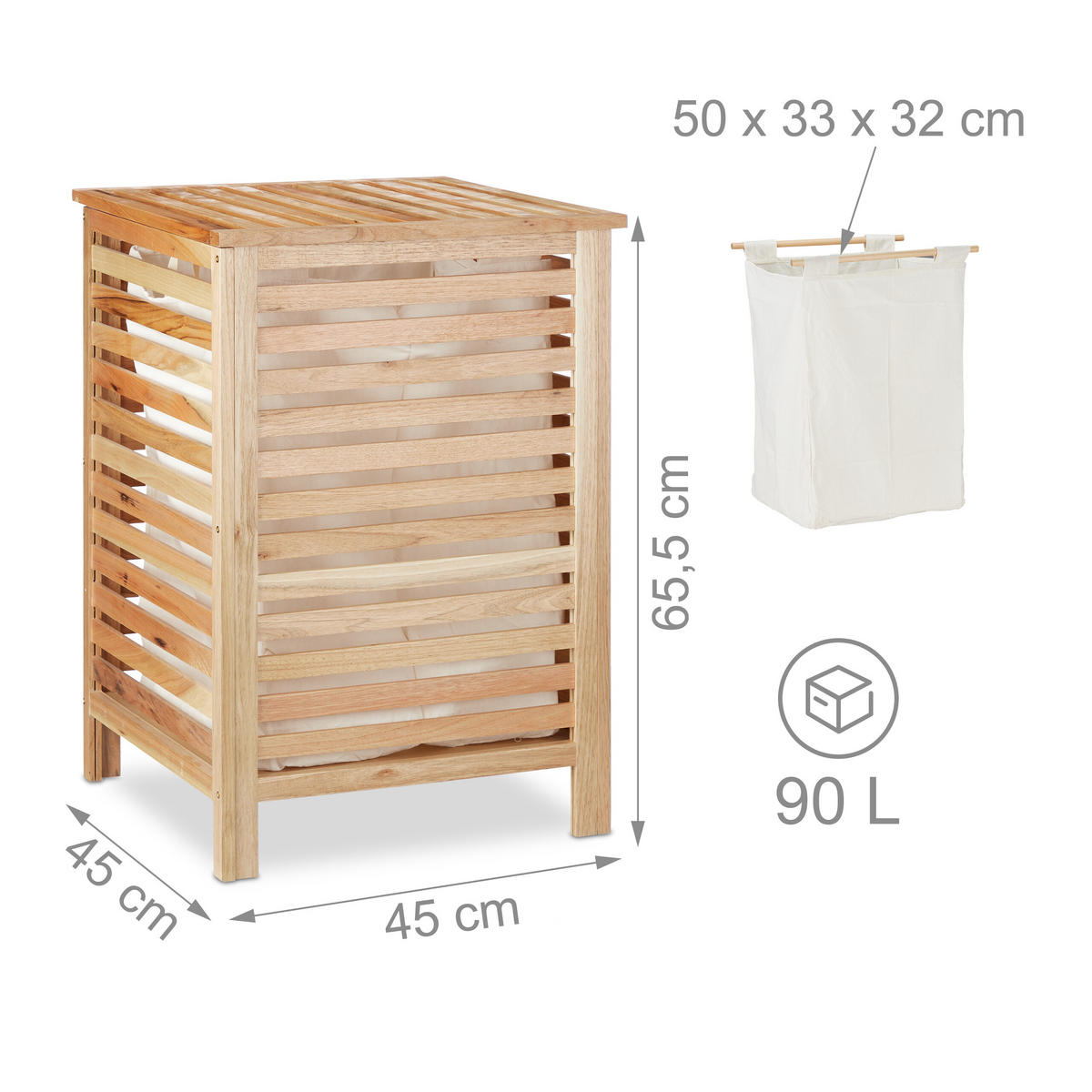 WÄSCHETRUHE - Hellbraun, Holz/Holzwerkstoff (45/65.5/45cm) - Relaxdays