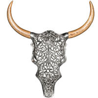 WANDDEKORATION EXOTIC BULL Mango Silber 60 cm - Silberfarben, Holz/Metall (51/57/11cm) - riess-ambiente