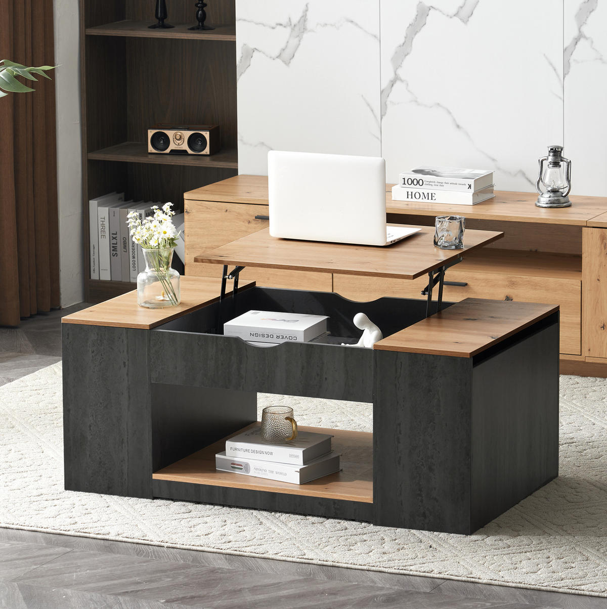 KLUBSKA miza, 109,5/59,7/43 cm, MDF siva/rjava, nastavljiva po višini s prostorom za shranjevanje - siva, leseni material (109.5/59.7/43cm) - BEAOK