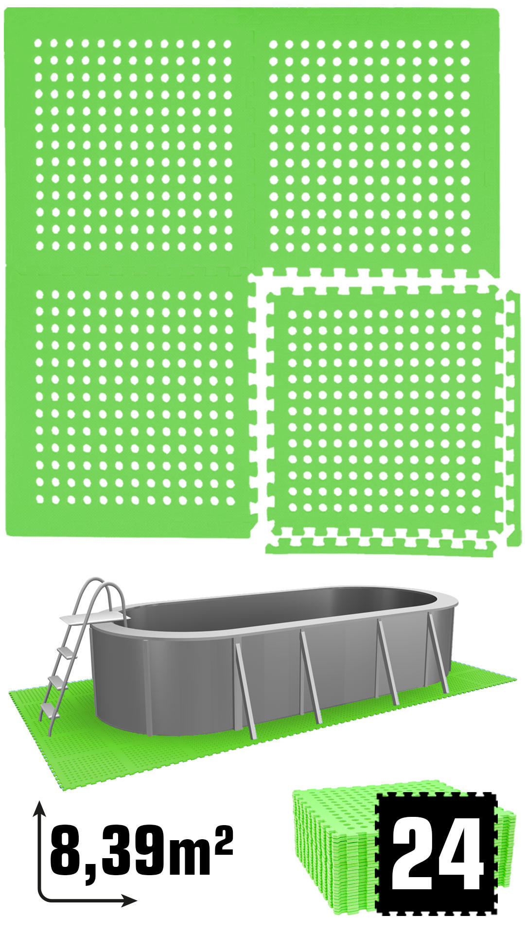 POOLMATTEN 8,4m² 24 EVA Matten 62 cm Grün - Grün, Kunststoff (62/62cm) - eyepower
