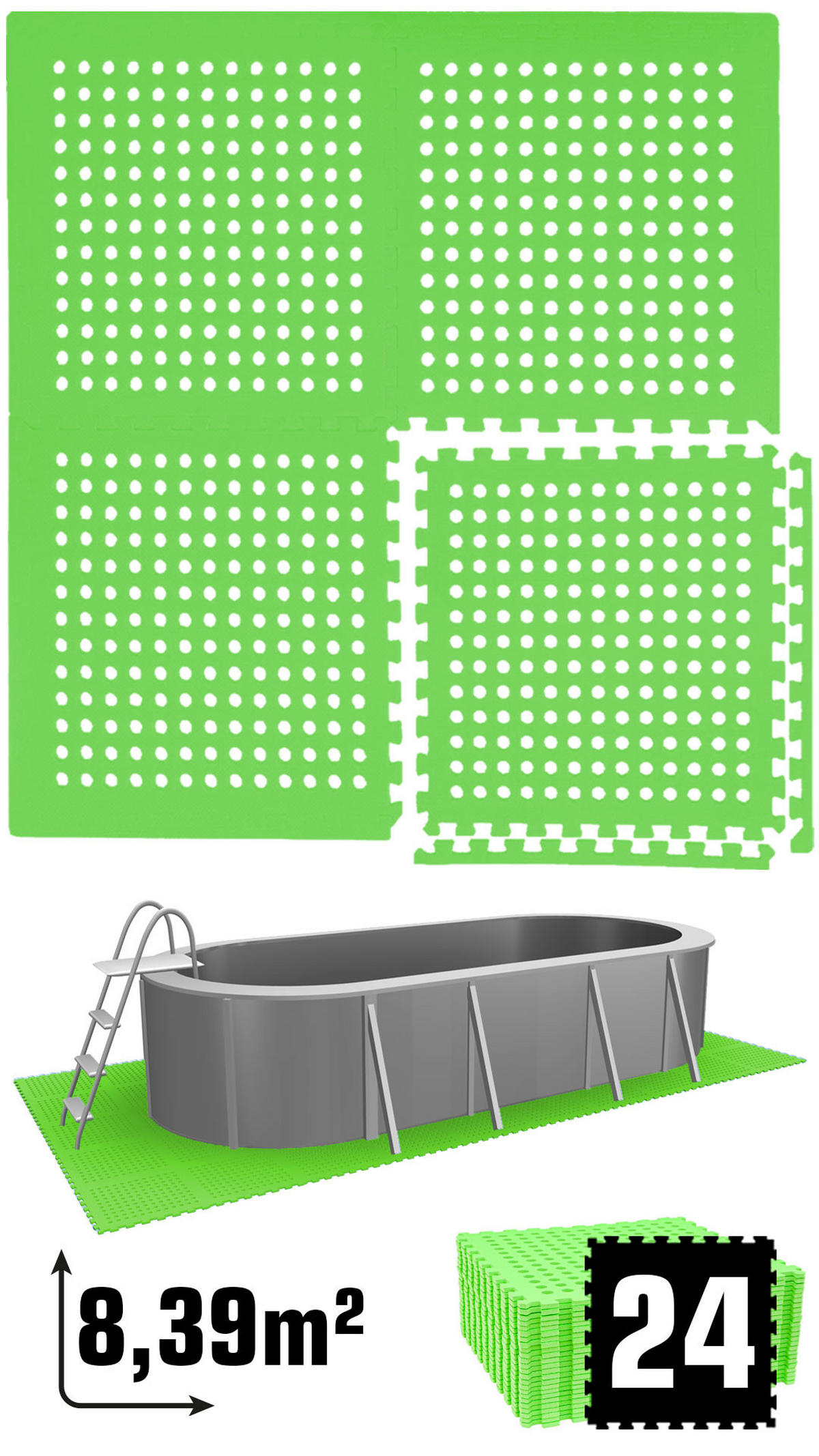 POOLMATTEN 8,4m² 24 EVA Matten 62 cm Grün - Grün, Kunststoff (62/62cm) - eyepower