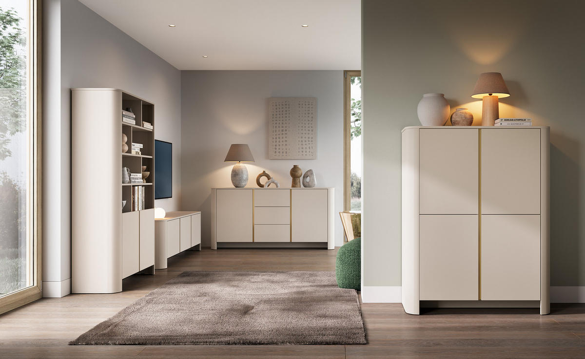 SIDEBOARD AMOS KOM1-4D Abgerundeter Korpus, Kaschmir - Kaschmir, Holzwerkstoff/Kunststoff (103/132/39cm) - Komodee