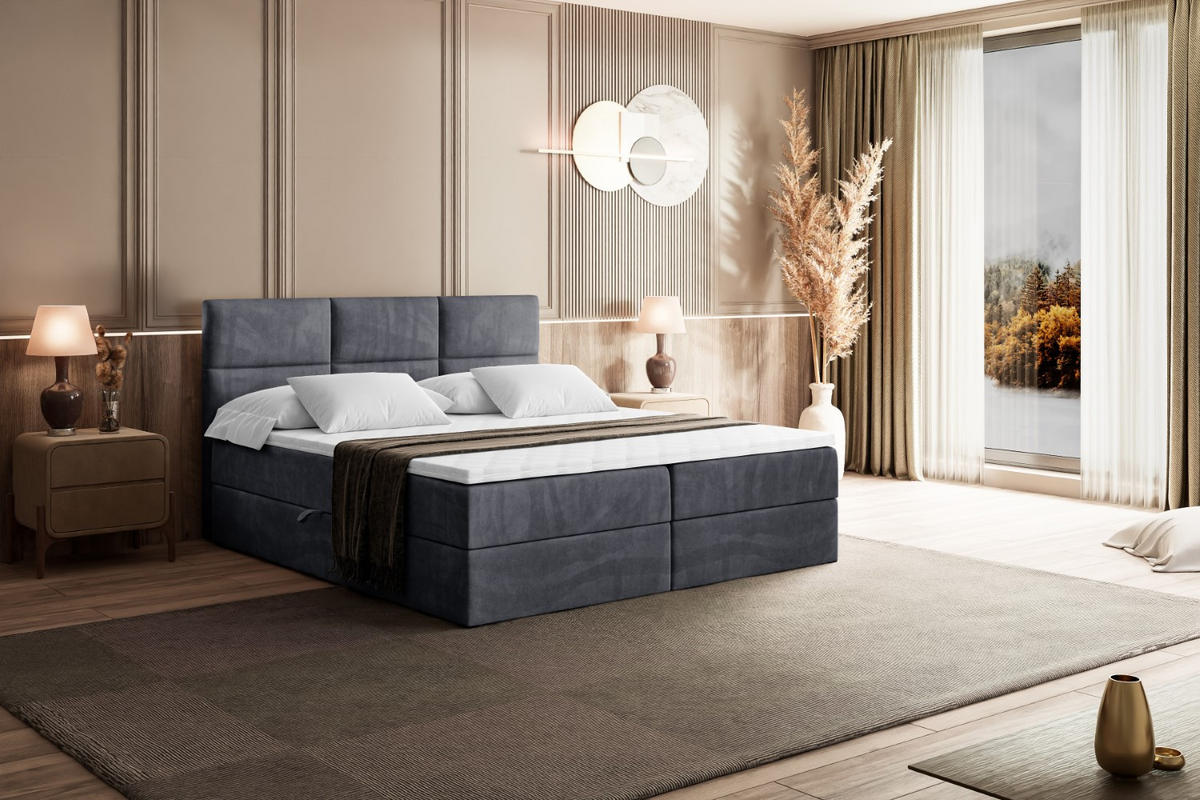 BOXBETT mit Matratze H4 und Lattenrost - OHIO - 120x200 cm - H4 - Dunkelgrau - Dunkelgrau, Holzwerkstoff (120/200cm) - ALTDECOR