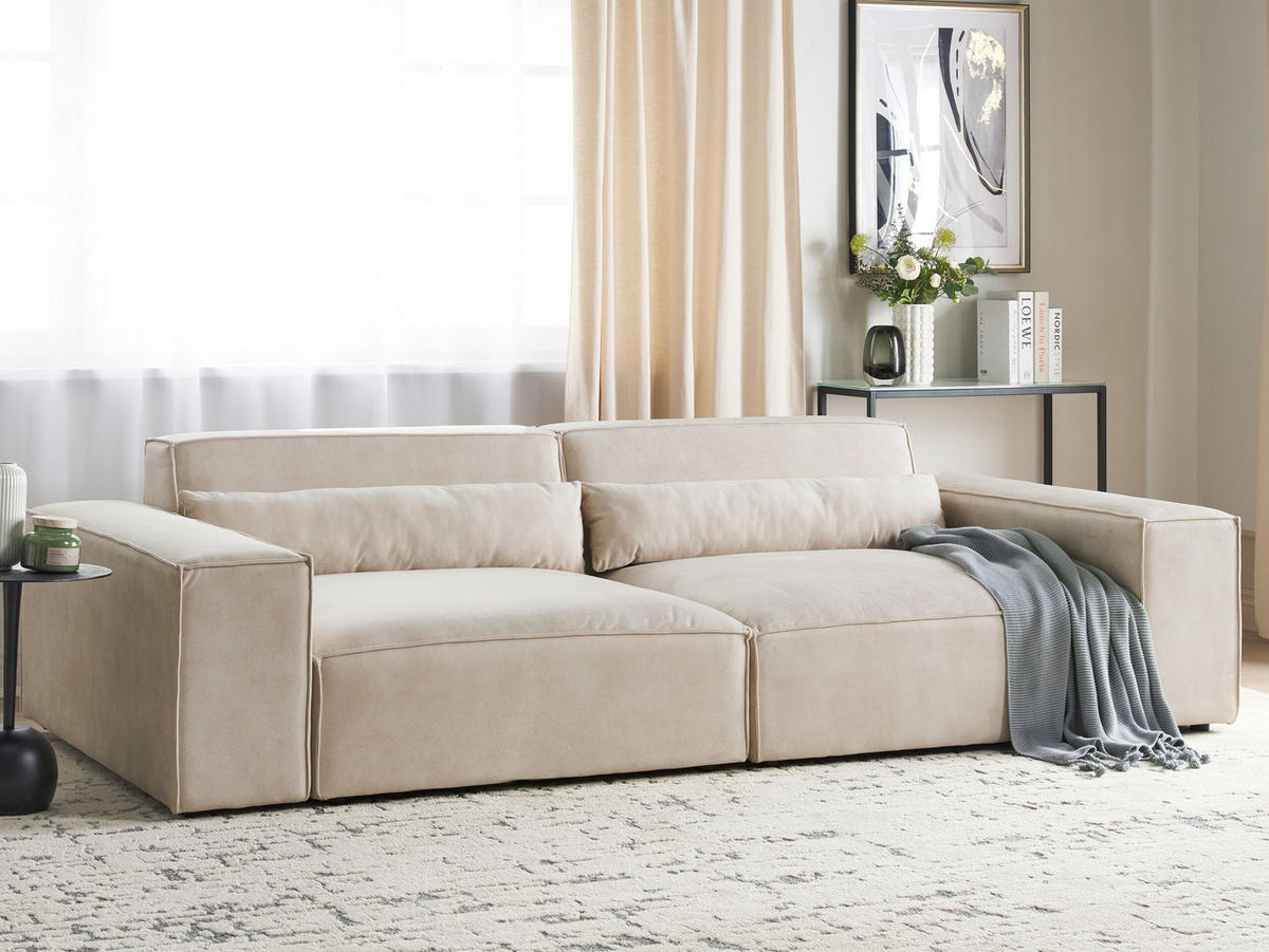 CANAPEA 2 LOCURI catifea bej deschisă Hellnar - bej, material textil (262/70/126cm) - Beliani